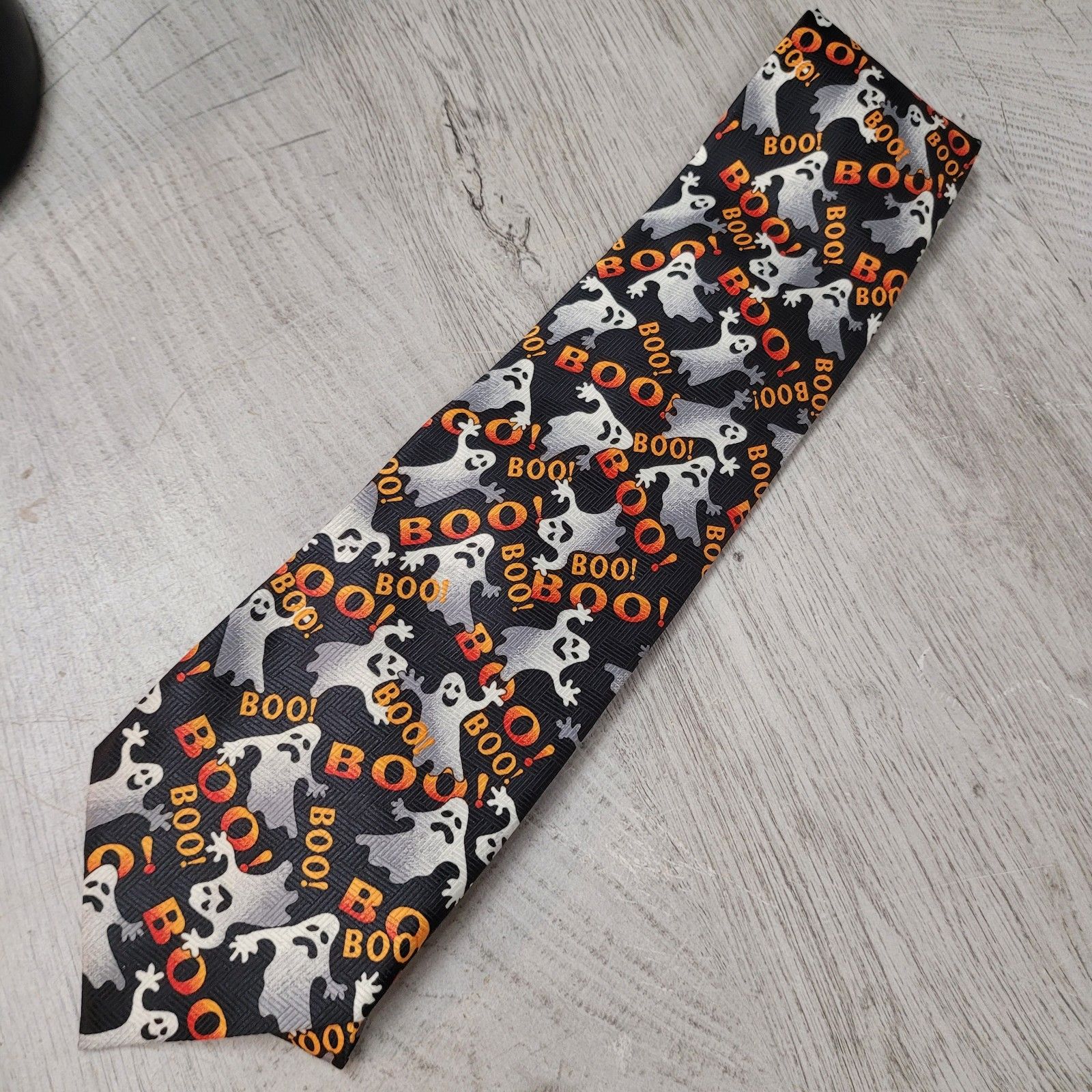 Halloween Ghost Boo Tie Necktie Mens Black Preowned Euc Halloween Ghost Boo Tie Necktie Mens Black Preowned Euc